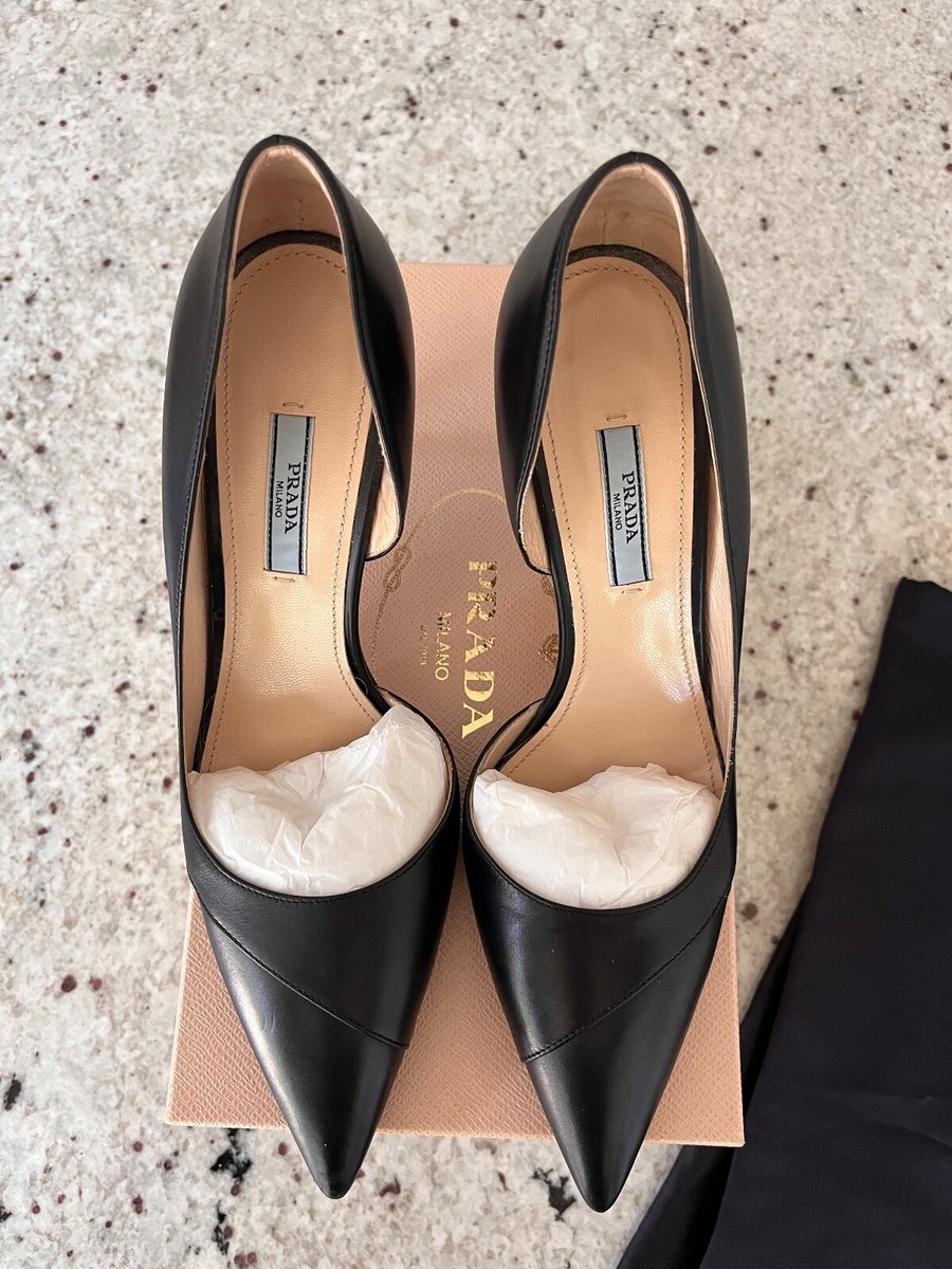 $690 PRADA Calzature Donna Nero LUX Heels D'ORSAY Classic Pumps