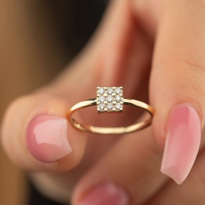 Square Shape Sterling Silver Nine Stone Moissanite Round Cut Wedding Ring
