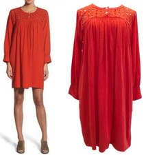 Madewell XS Eyelet Daybreak Dress Orange Linen Viscose Boho Cottage Core Y2K