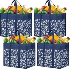 4 Pack Reusable Grocery Bags Foldable Tote Shopping Bags wiht Reinforced Handles