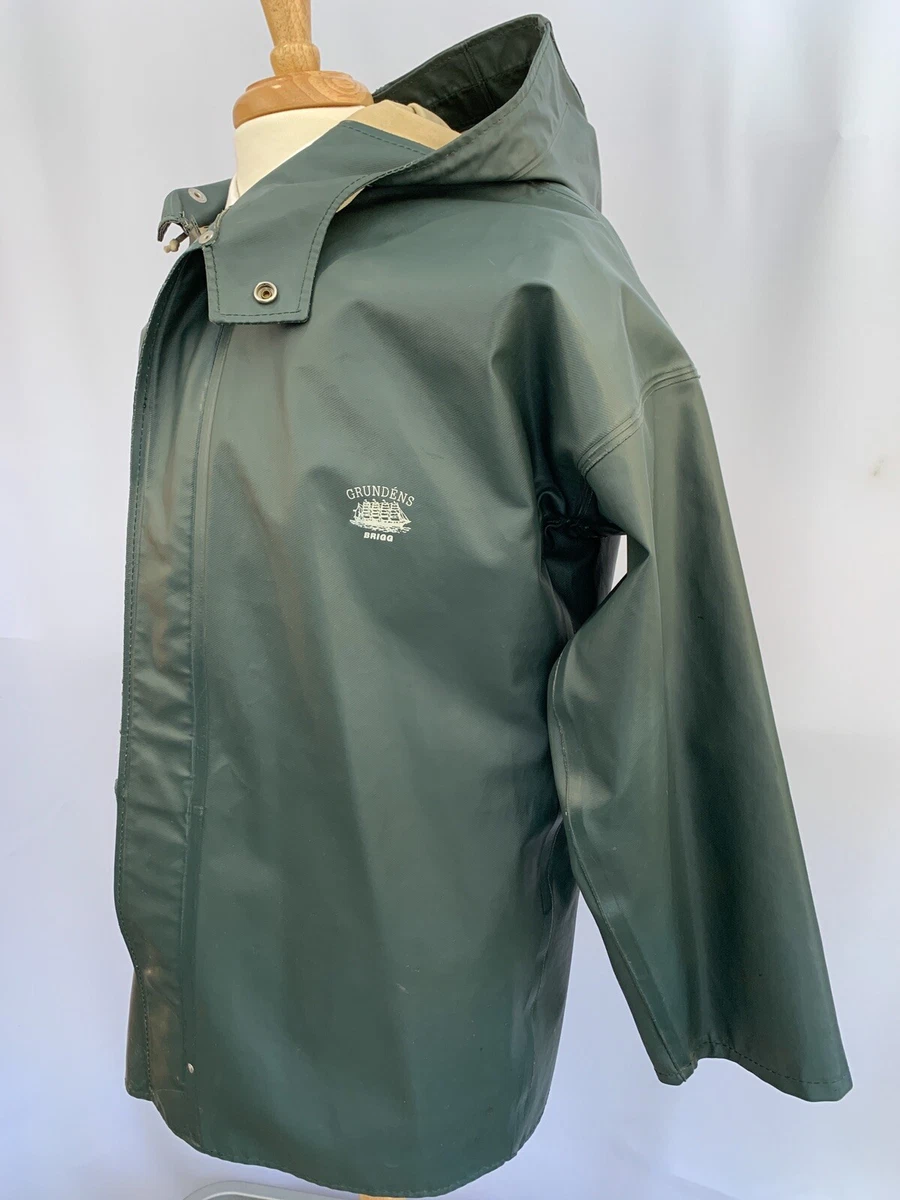 VTG Grundens Of Sweden Brigg Cotton PVC Fishing Heavy Rain Jacket Hooded  Men’s S