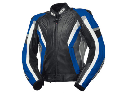 iXS Lederjacke Coronado | Schwarz-Blau-Weiß | Wasserdichte Jacke aus Rindsnap...