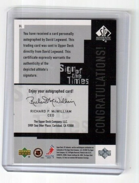 1999-00 SP Authentic Sign Of The Times DL David Legwand Nashville Predators - Image 2 of 2