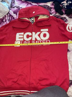 Vtg Ecko Unltd Hoodie Jacket Hip Raised Letter Men Logo 90s Full