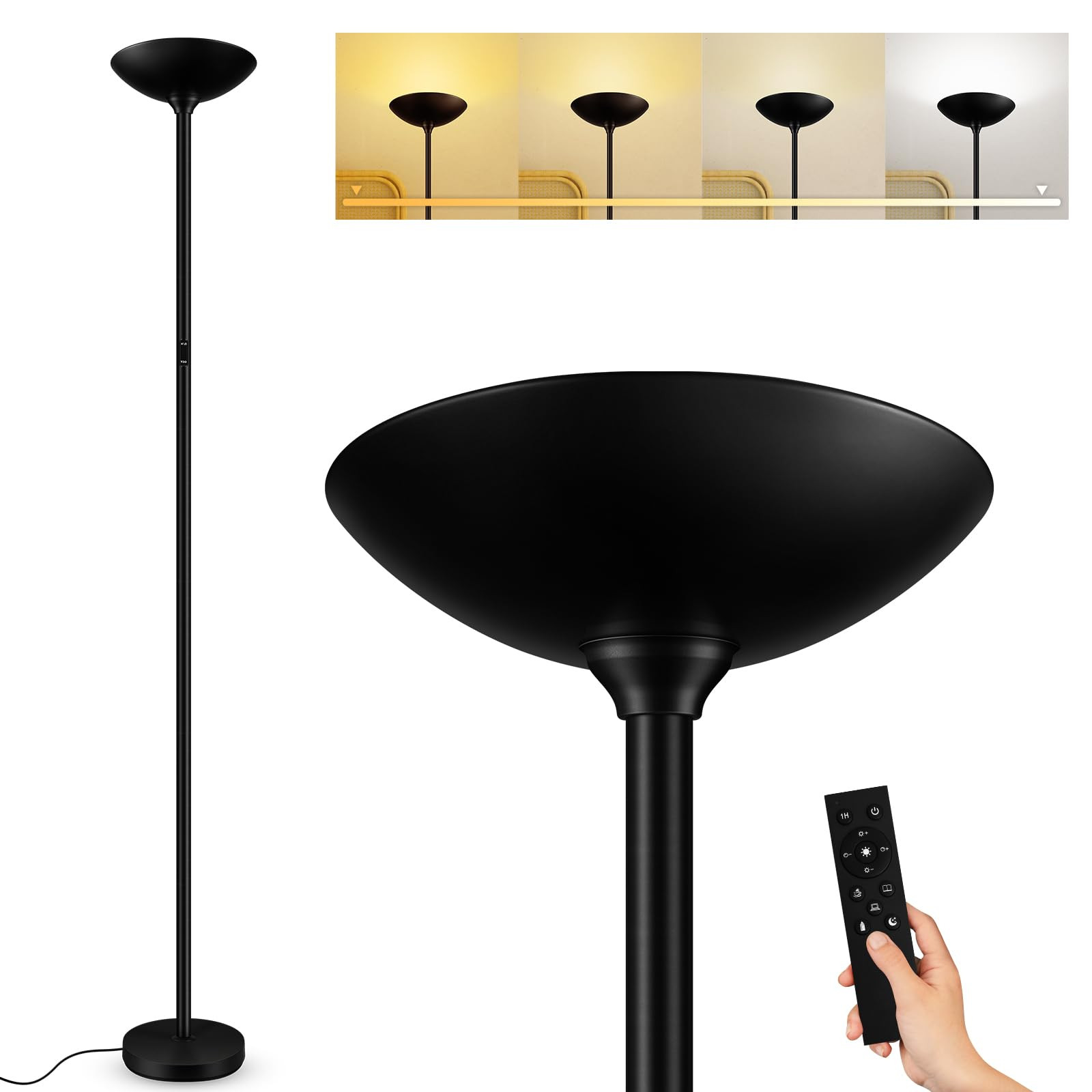 Stepless Dimmable 30W Super Bright LED Torchiere Floor Lamp with 3000 Lumens