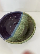 Pottery Studio Ring/Soap Dish Signed D Young Purple,Blue,Green, Glossy Glaze