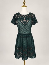 Eliza J Womens Size 14 Green Black Lace Fit & Flare Cocktail Dress Pockets