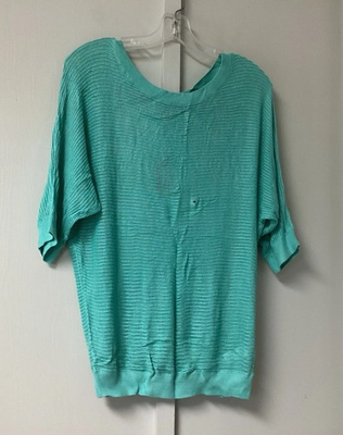 #ad EXPRESS Womens Knit Top Size M Teal Short Sleeve Batwing Sleeveless Sheer New $19.99