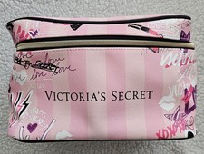 Victorias Secret Pink Stripe Graffiti Makeup Cosmetic Train Case Bag
