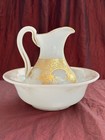 Bassin et broc en verre opaline Charles X toilette style Desvignes doré 19ème
