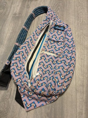 KAVU Rope Sling Bag Crossbody Backpack Jewel Chevron Purple Turquoise