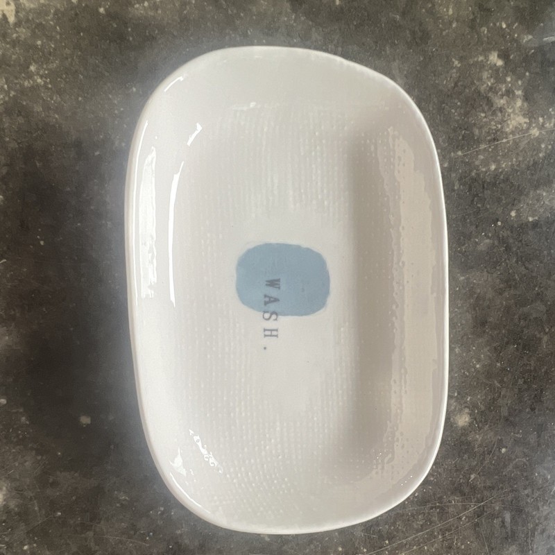 Rae Dunn Magenta Soap Dish, White Ceramic Holder "WASH" RARE!