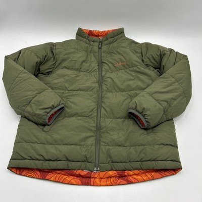 VINTAGE L.L.Bean Reversible Orange And Army Green Puffer Coat YOUTH KIDS XL 18