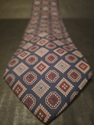Hardy Amies London Silk Necktie Men's Burgundy Blue Gold Geometric Retro Tie