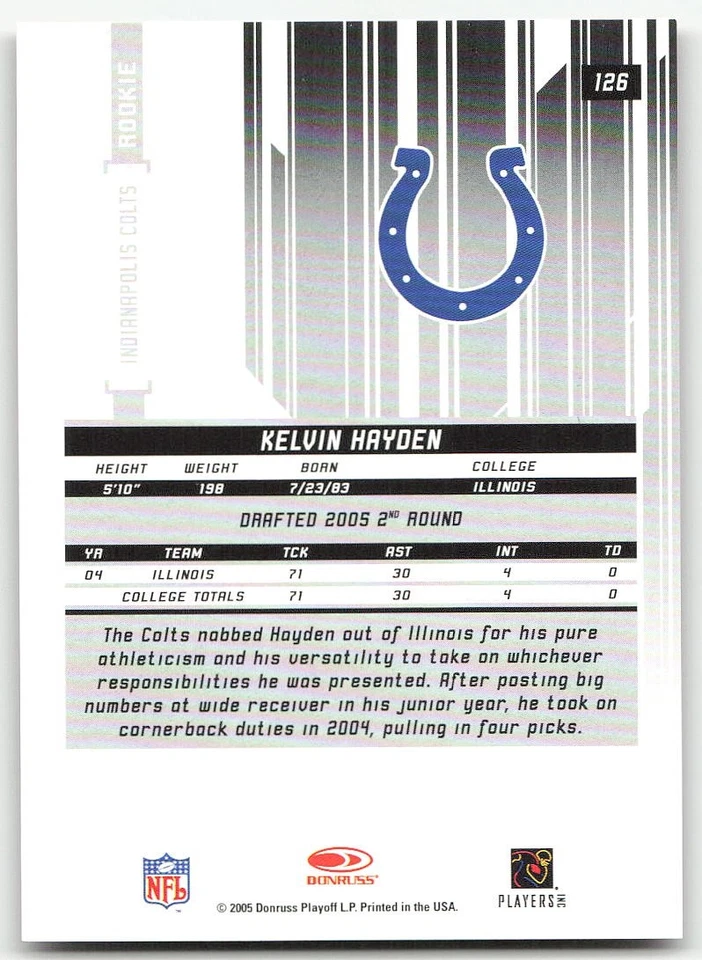 2005 Leaf Rookies & Stars Longevity #126 Kelvin Hayden FOOTBALL Colts - Image 2 of 2