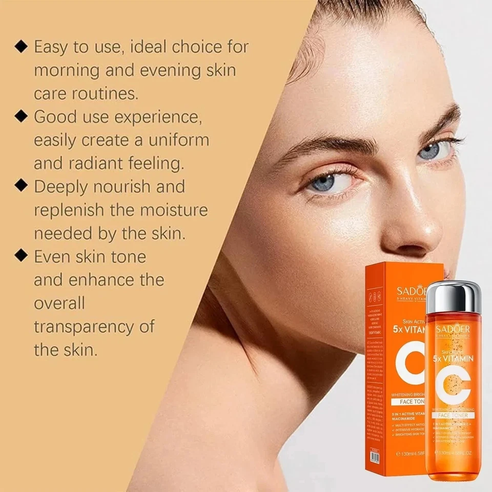 Tónico facial activo iluminador blanqueador blanqueador vitamina C pesado SADOER 5X -130 ml Foto 3 de 3