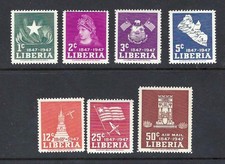 Liberia # 305-08 C58-60 MNH 1947 Independence Issue Scott CV is for HINGED!