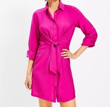Loft Dress Women’s Size 12 Dahlia Tie Front Mini Shirtdress Magenta NWT