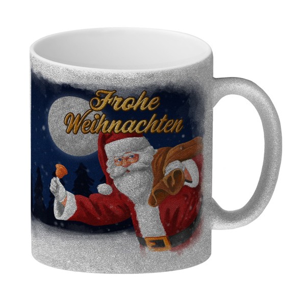 Frohe Weihnachten Mit Weihnachtsmann Glitzer-Kaffeebecher-image