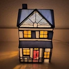 New ListingVTG Stained Glass House Tiffany-Style Cottage Lighted Blue White Shutters 3D