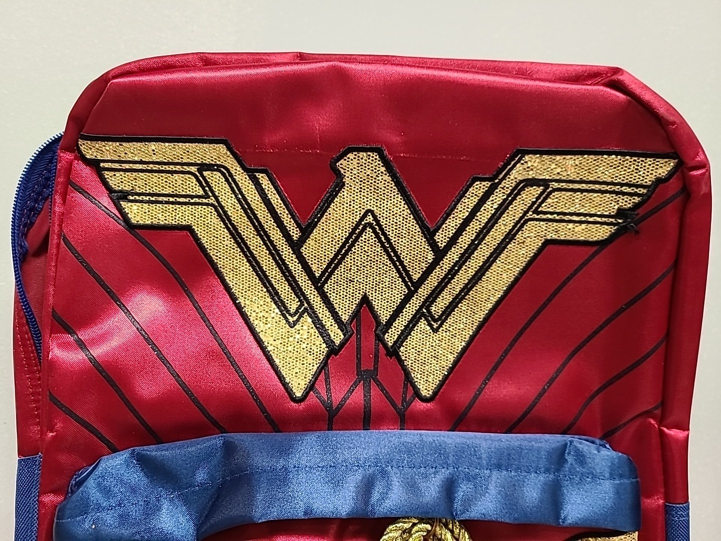 Super Hero Wonder Woman Red & Gold Glitter Shiny 16" Girls Backpack  Book Bag