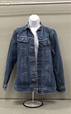 Vintage 80s Ms. Lee Denim Trucker Jacket Dark Wash Made in USA Sz 7/8 - Image 1 of 4