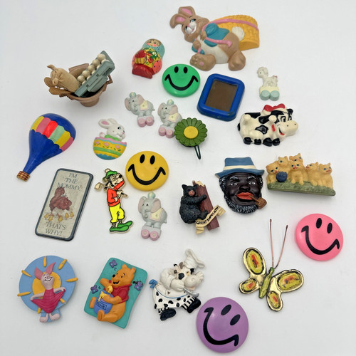 Mixed Vintage Lot of 25 Refrigerator Magnets Pooh, Elephants, Cats Etc