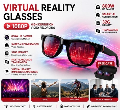 VR Smart Glasses 1080P Kamera Bluetooth AI Übersetzer WLAN Brille Neu OVP #1