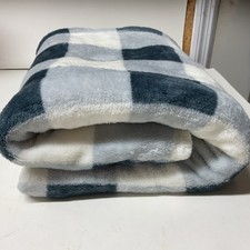 Throw Blanket Fleece Plush for Couch, Bed, Plaid Blue,Grey,White 50x60