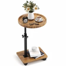 C Shaped End Table Adjustable Height, 360°Swivel TV Tray Table for Small Spac...