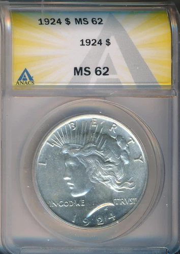 1924 PEACE SILVER DOLLAR **ANACS CERTIFIED MS 62** SHIPS FREE!!