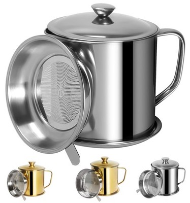 1.25 L / 42 oz  Bacon Grease Container with Strainer Cooking Oil Keeper with Lid