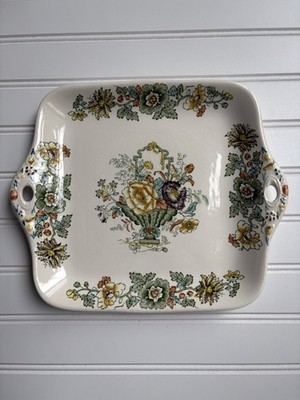 Vintage Mason's England Green Strathmore Ironstone Handled Cake Plate #1