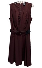 City Chic Burgundy Solid Sleeveless Fit Flare Dress Size XS/14 Back Zip Belt