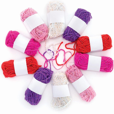 Rote, Rosa und Lila Glitter Wolle - 10er Pack, Bastelmaterial für Kinder zum Val