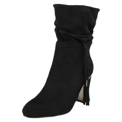 Damen Spot On Mikrofaser Reißverschluss Quasten Rand Wadenhohe Stiefel