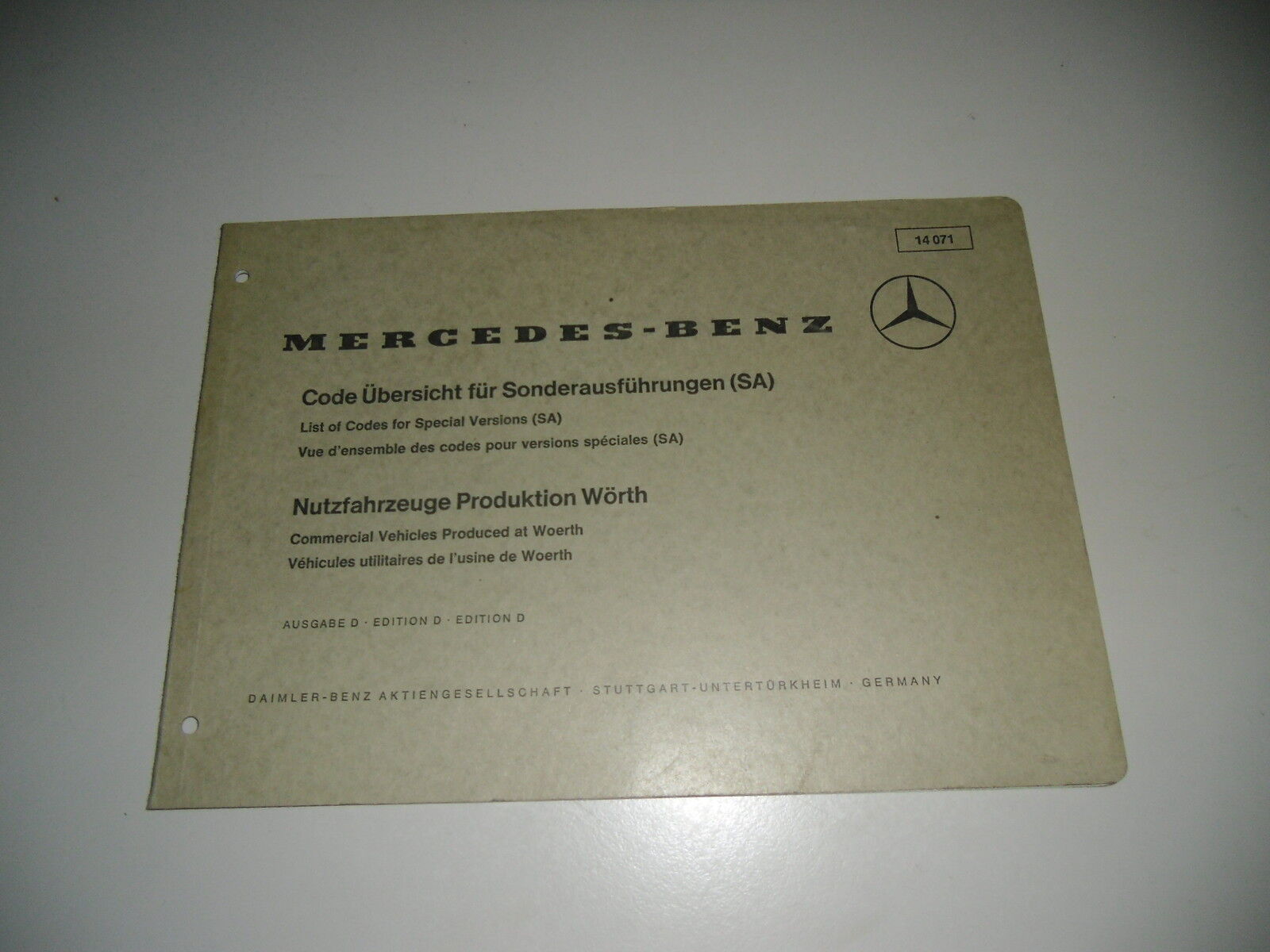 Mercedes Benz Code overview for special remarks Truck Edition D