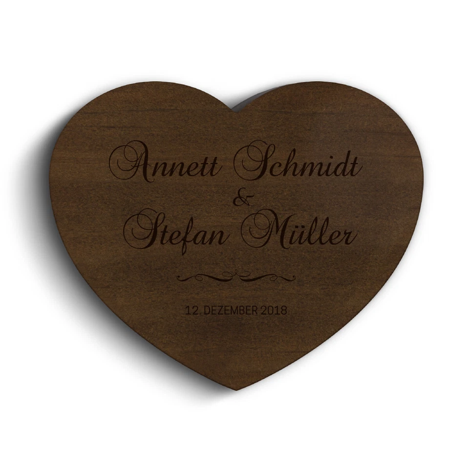 Hochzeit Ringbox Ringkissen Herz individuell 10x8,5cm Kebony Holz - Schriftzug - Bild 3 von 4