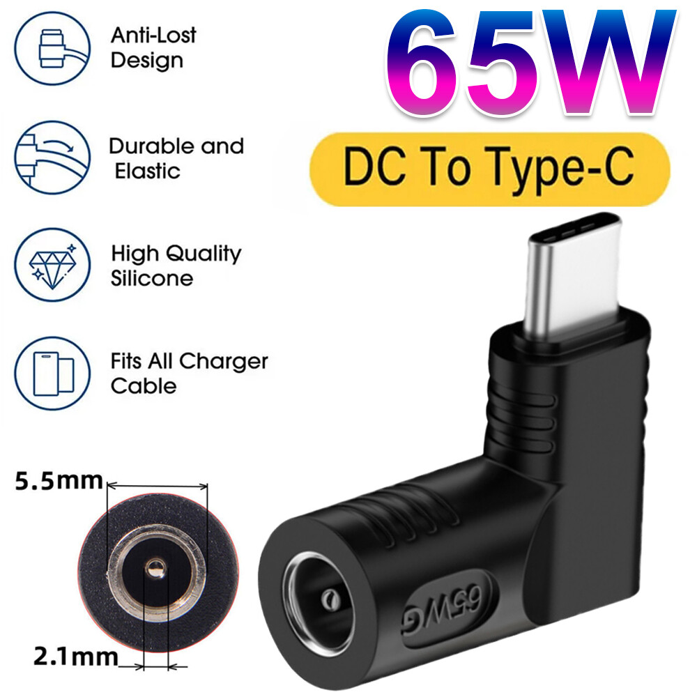 DC to USB C Adapter, 65W PD DC to USB C Converter Smart Conversion DC Power Adapter 5.5X 2.1mm Female to USB C Male Adapter (White