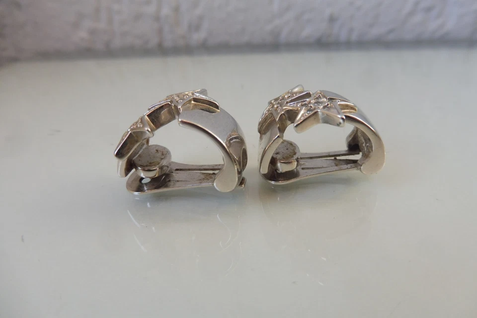 Schöne Ohrringe / Clips , versilbert  mit Sterne und Steinen   , Pierre Lang - Bild 2 von 4