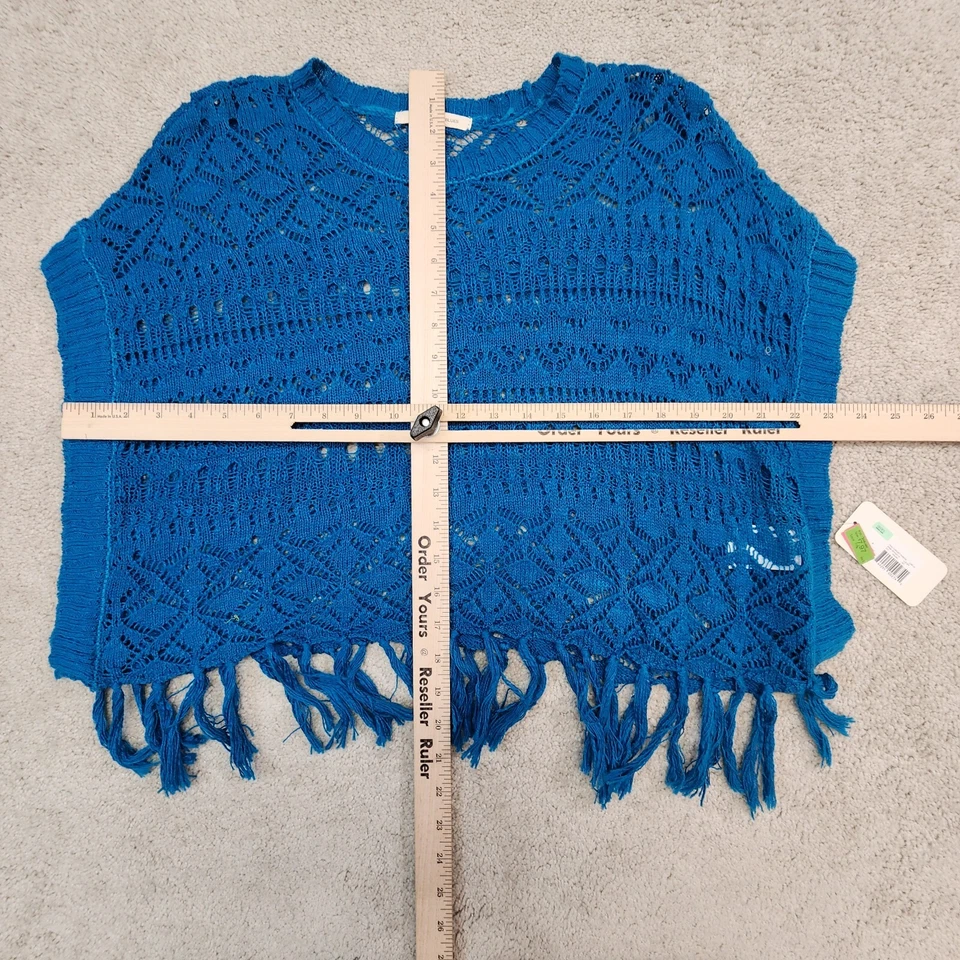 Poncho para mujer Canyon River azul tejido a ganchillo top pequeño 7/8 azul NUEVO Foto 2 de 4