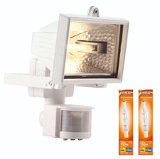 PowerMaster ECO Floodlight 150W IP44 Outdoor Motion Sensor Halogen + 2 x Bulbs