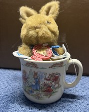Vtg Royal Doulton Bunnykins 2 Piece Childrens Set Cup with Stuffed Bunny 1985