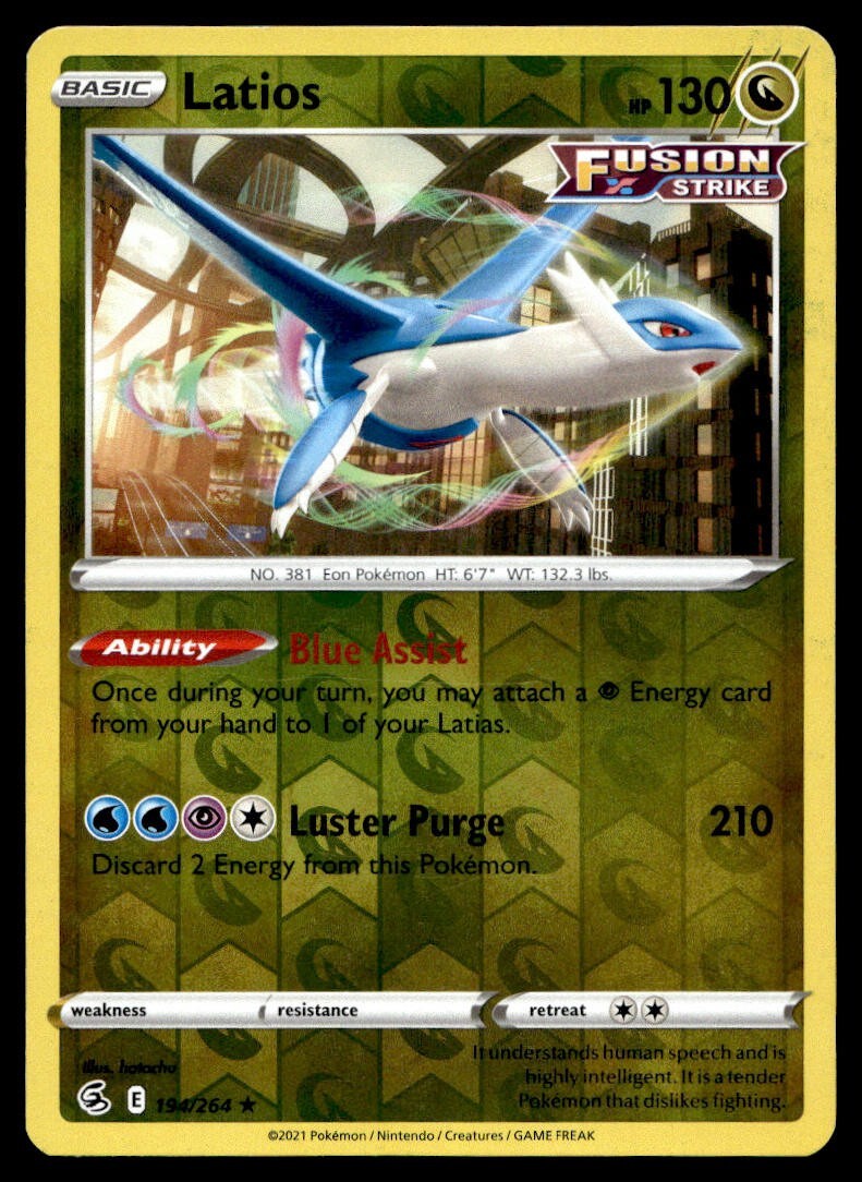 Latios 194/264 Pokemon Card Fusion Strike Rare Reverse Holo 130 HP LP A12