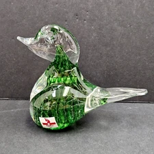 Flygsfors Sweden Art Glass Bird Figurine Green Spires Inside Clear