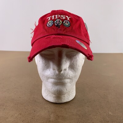 KB Ethos Adult One Size Red Distressed Tipsy's Smiles Dad Strap Back Hat NWT
