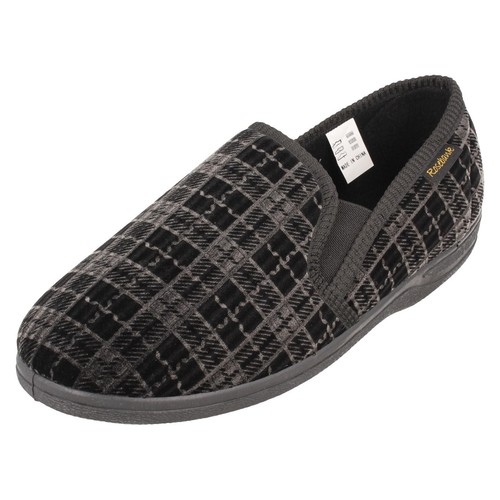 Rosebank Jack Herren Slipper Slip On Velours Twin Gusset Schwarz Navy - 第 3/22 張圖片