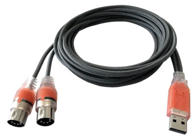 Praktisches USB 2.0 MIDI-Interfacekabel mit 2 MIDI-Stecker für PC- & Mac-Systeme