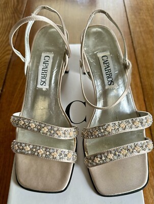 Caparros Beaded Sandal Block 2 3/4  Heel Style Allure Color Champagne Size 7