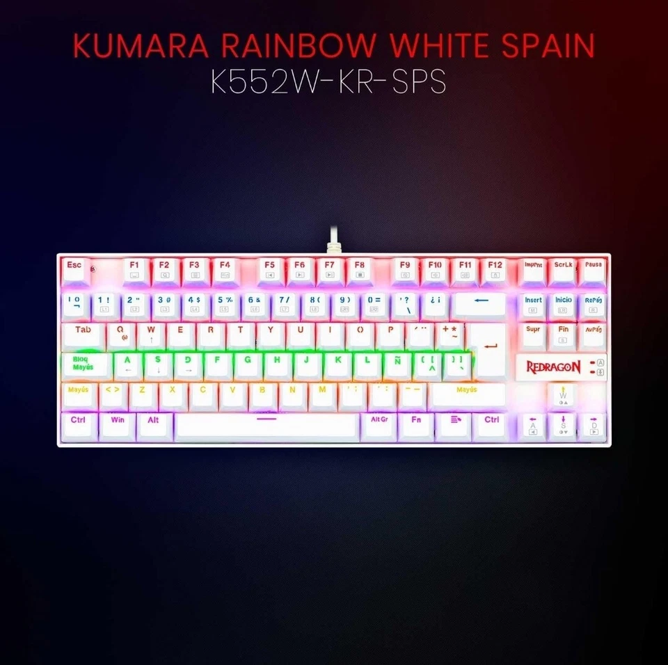 Redragon K552-WR Mechanical Gaming Keyboard Rainbow LED Backlit Wired White New  - Image 2 of 4